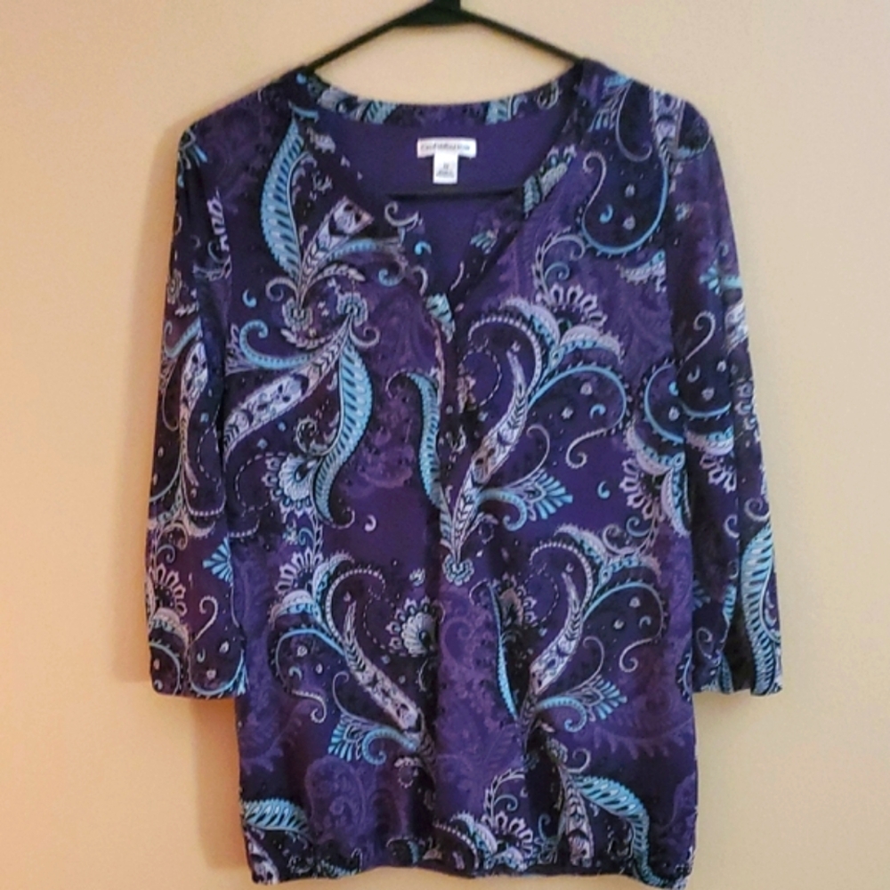 Croft & Barrow Purple and Teal Paisley Blouse